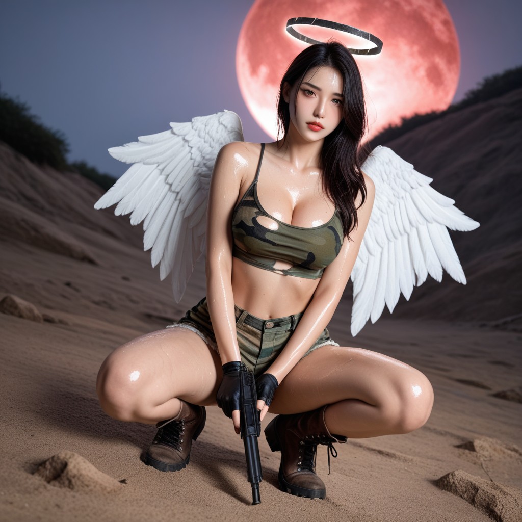 Vue De Face, Army Green Cropped Top, Sexy Japanese Model Porno IA Asiatique