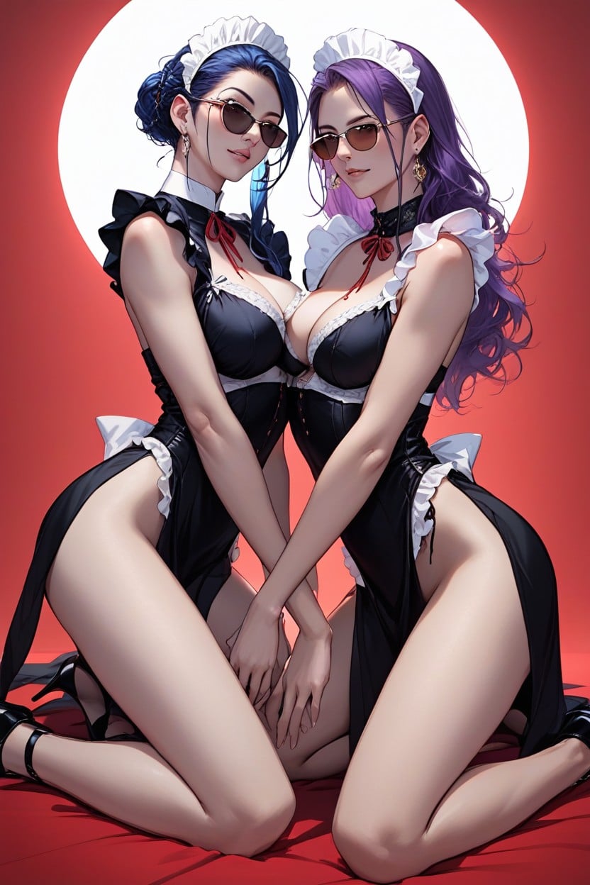 Composition Is Symmetrical, Both With Detailed Hairstyles, Red Carpet Hentai AI Porn