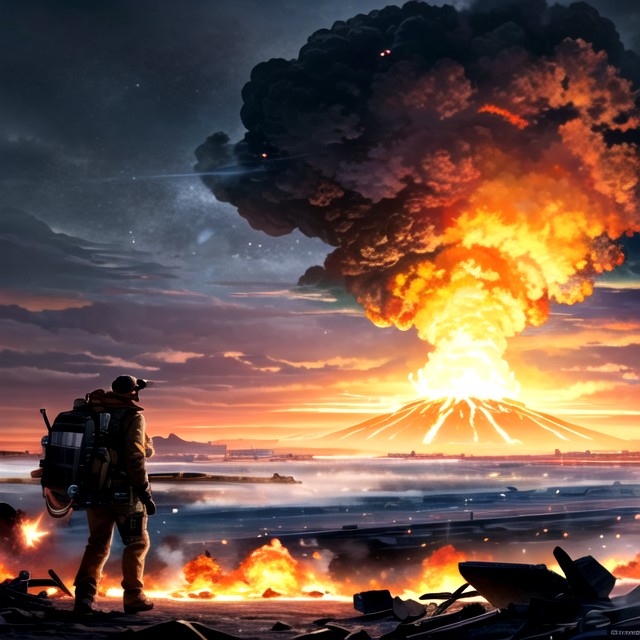 View From Afar, Nuclear Explosion In Foreground, Modern City Setting Hentai AI Porn