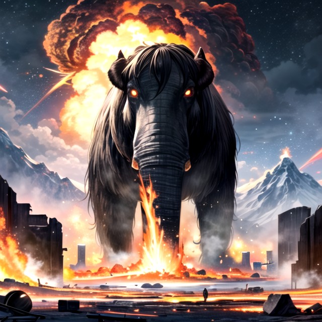 Mammoth Emerging From Huge Nuclear Explosion, No Humans, View From Distance Hentai AI Porn