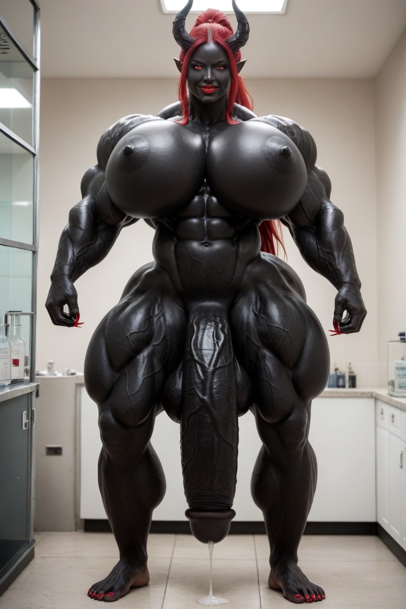 Hyper Black Cock Growth, Black Cock Bigger Than Body, Thick Thighs Shemale AI Porn