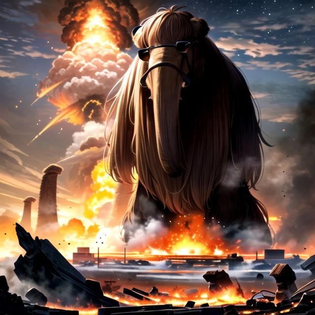 Mammoth Wearing Black Sunglasses, Fire Everwhere, Explosion Hentai AI Porn