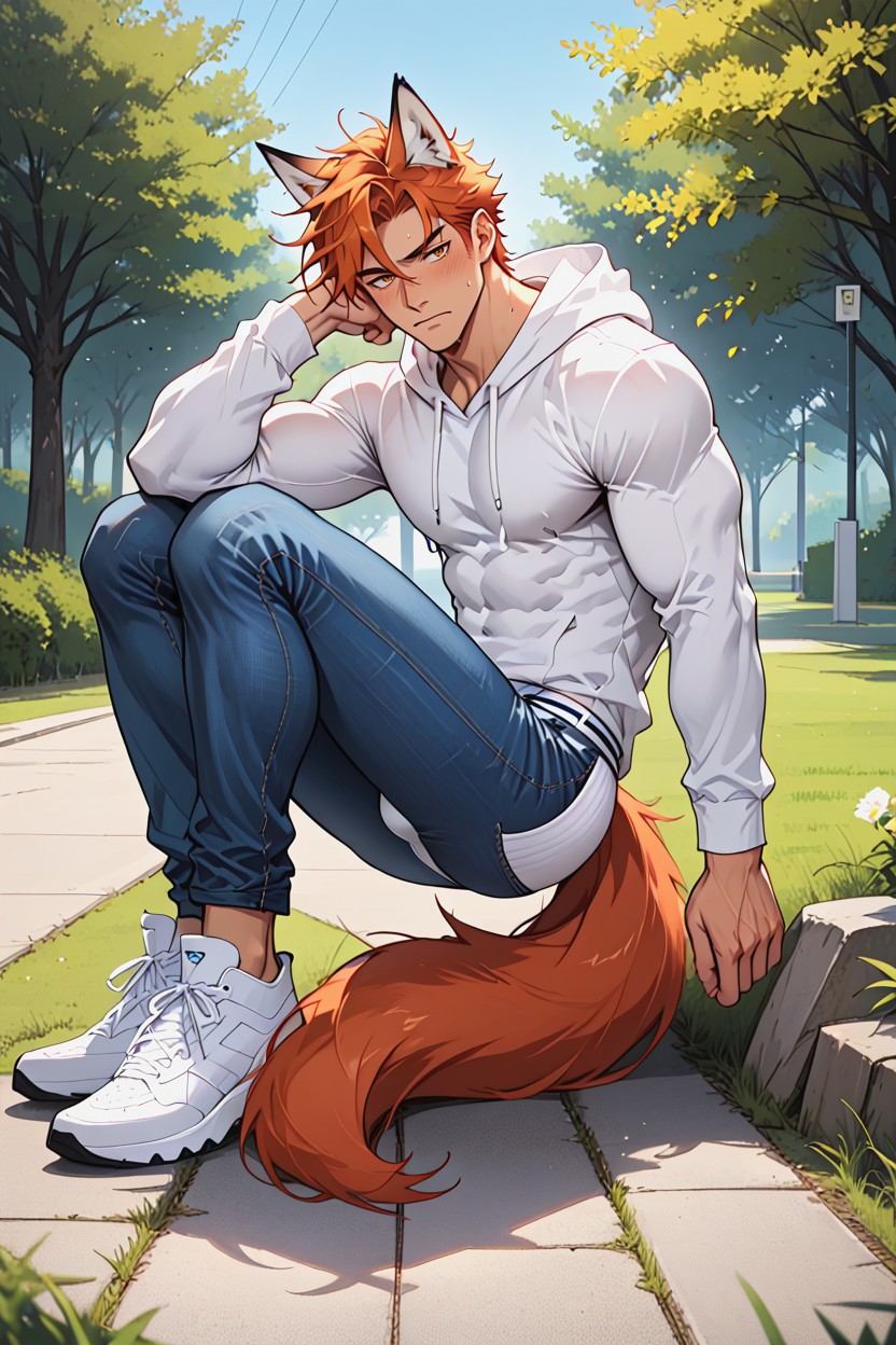 Standing Showing His Bulge, Wearing Jeans, Entediado Pornografia gay com IA