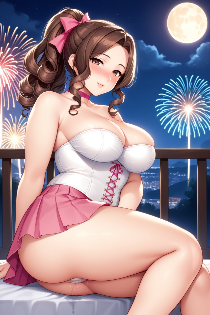 Ponytail, Fireworks, Pink An White Corset Skirt Hentai AI Porn