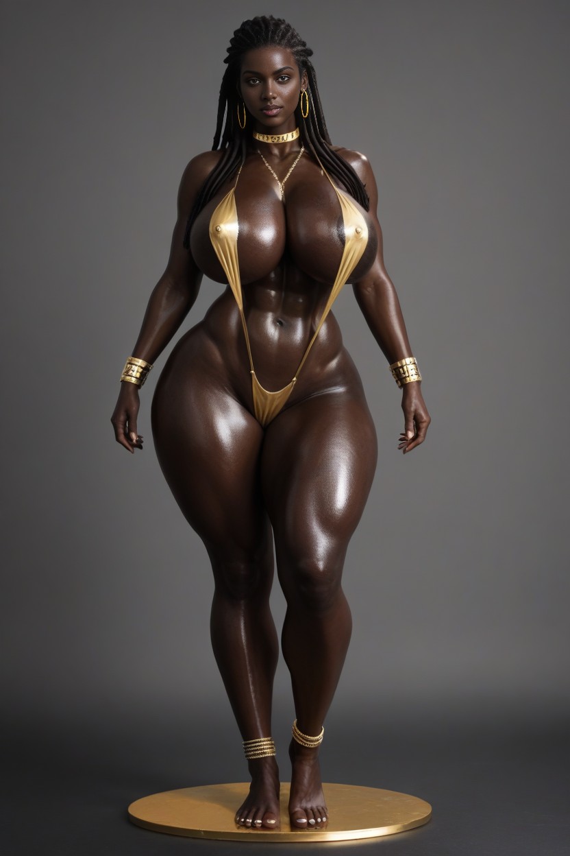 Breasts Bigger Than Torso, Huge Gold Hoop Earrings, Gold Cock Ring AI Porn