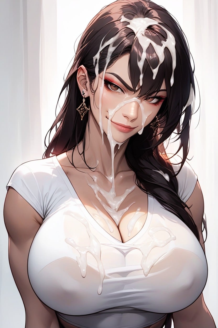 Smug Smirk, Cleavage, Drenched In Cum AI Porn