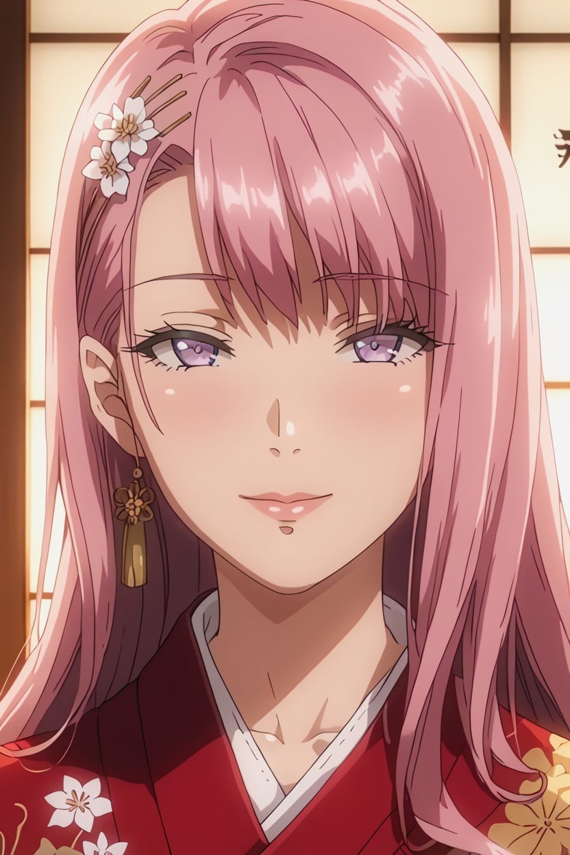 Ornamental Details, Charming Smile, Pink Hair Hentai AI Porn