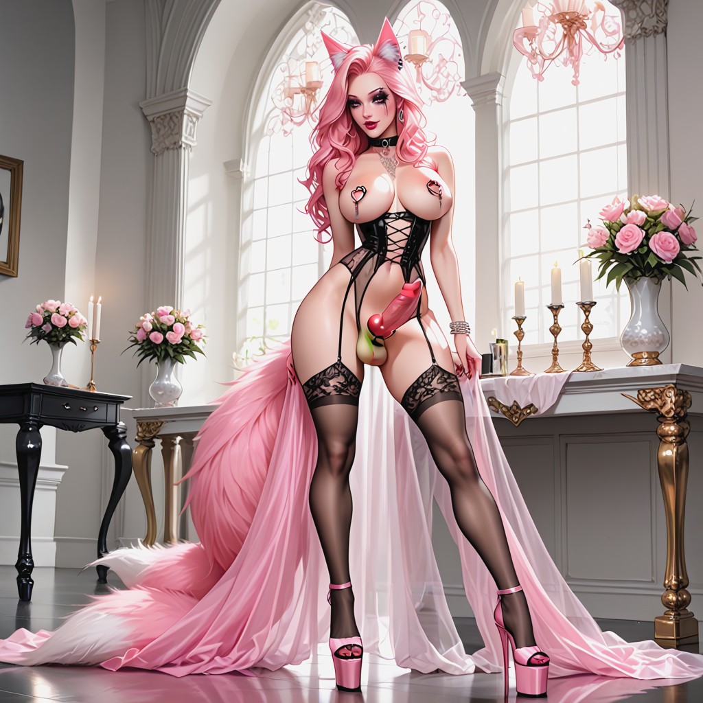 Large Ass, Nipple Chain, High Heels Open Heels With Platform AI Porn