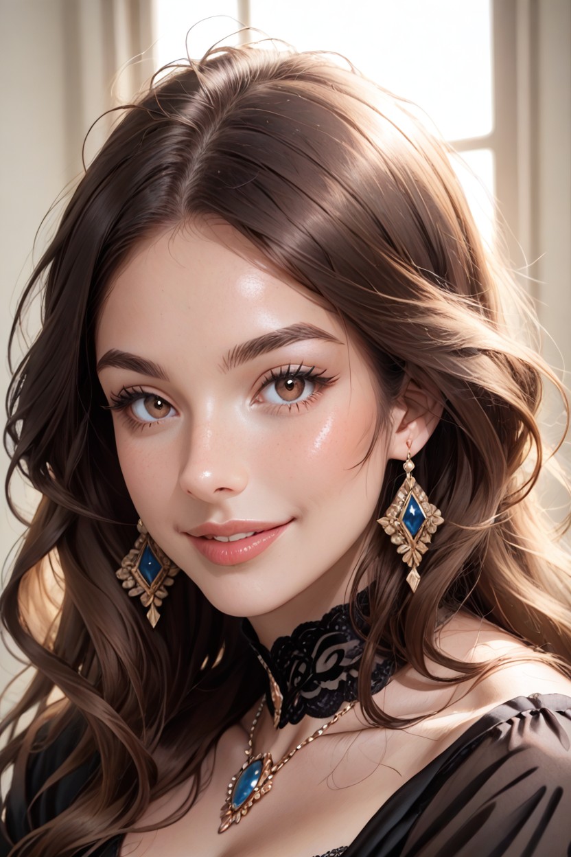 Loving Gaze, Cutesy Doe Eyes, Black Dress AI Porn