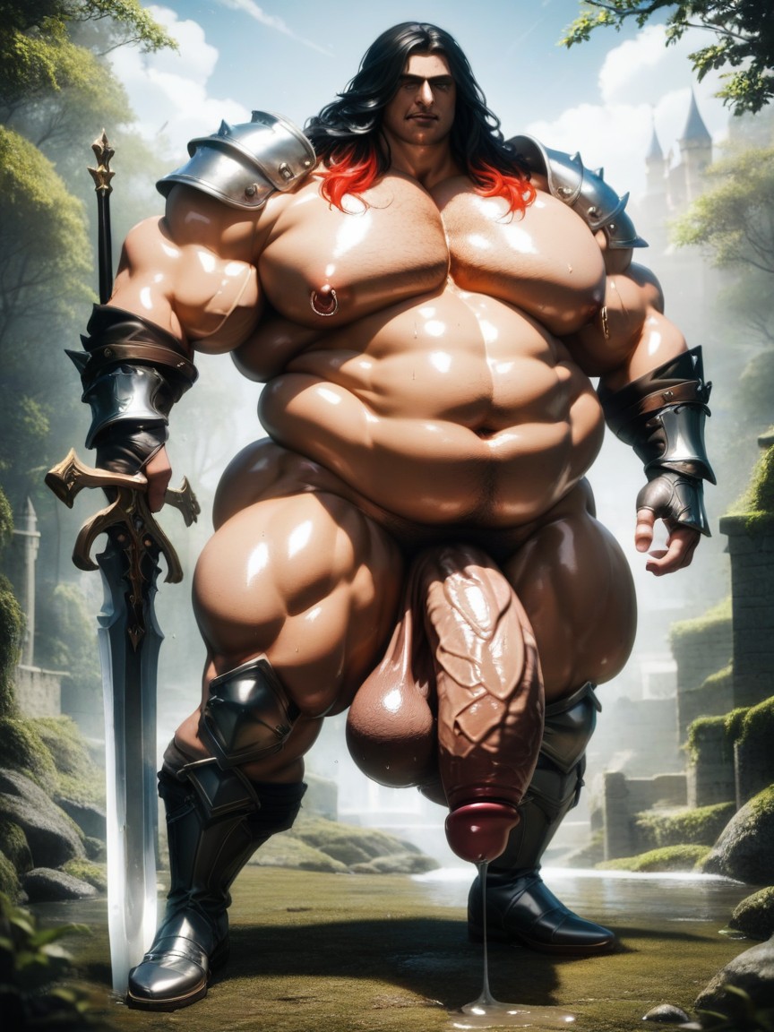 Thick Curvy Body, Forêt, Black Hair With Red Highlights Porno IA Gay