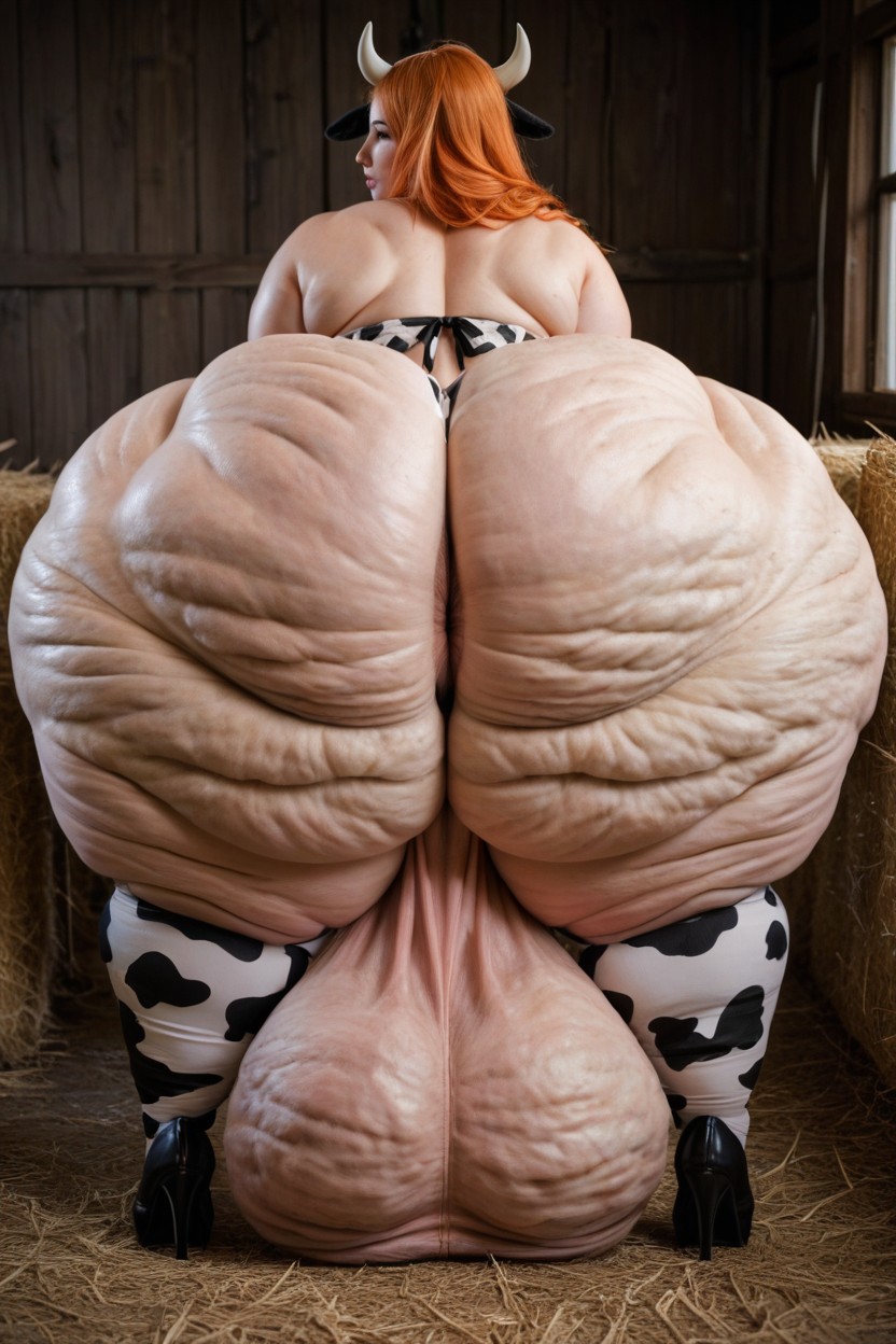 Looking Back At Viewer, Massive Balls Are Too Big, Balls Tucked Back Between Legs Shemale AI Porn
