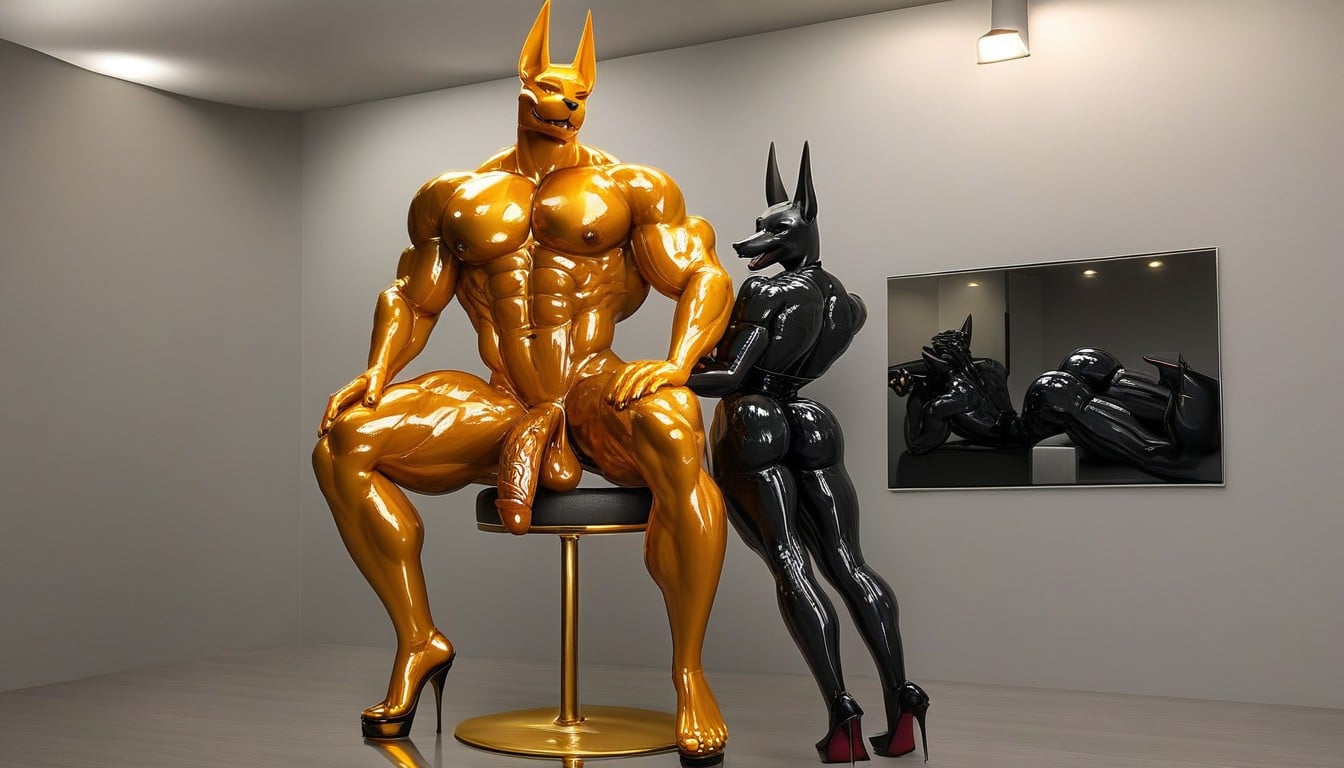 Showing Penis, Glistening, Muscular Furry IA
