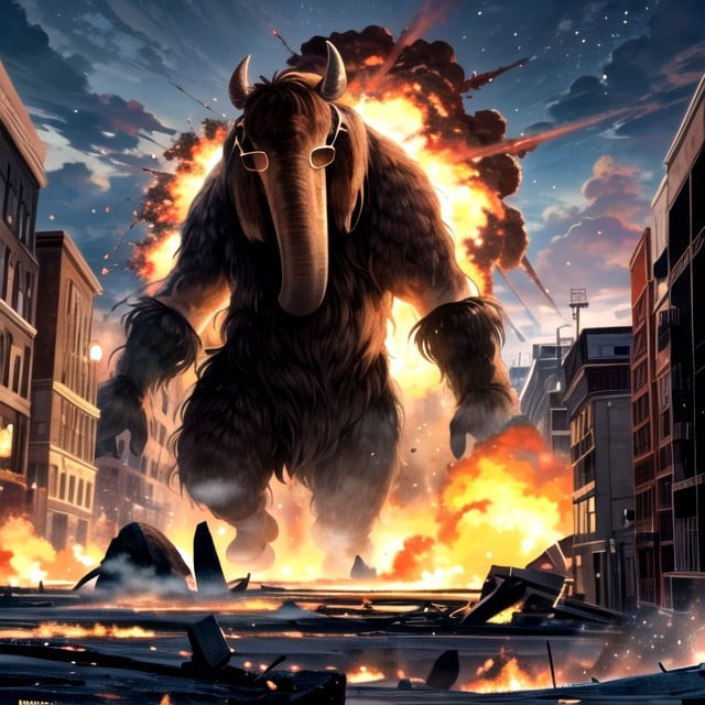 Modern City Setting, Nuclear Explosion In Foreground, Modern City Hentai AI Porn