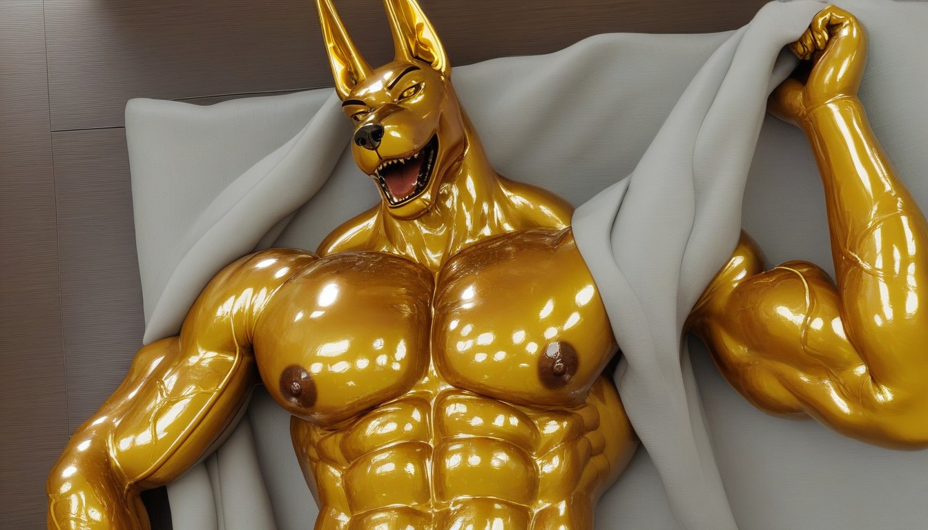 Jackal, Corset Gold, Muscular Furry KI Porno