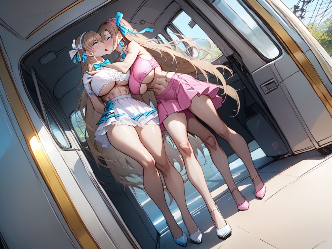 Pink Crop Top, Blue Eyes, Leg Visible Hentai AI Porn