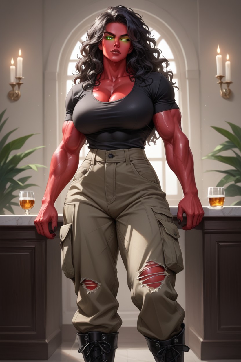 Oiled Skin, Black Hair, No Pupils Hentai AI Porn