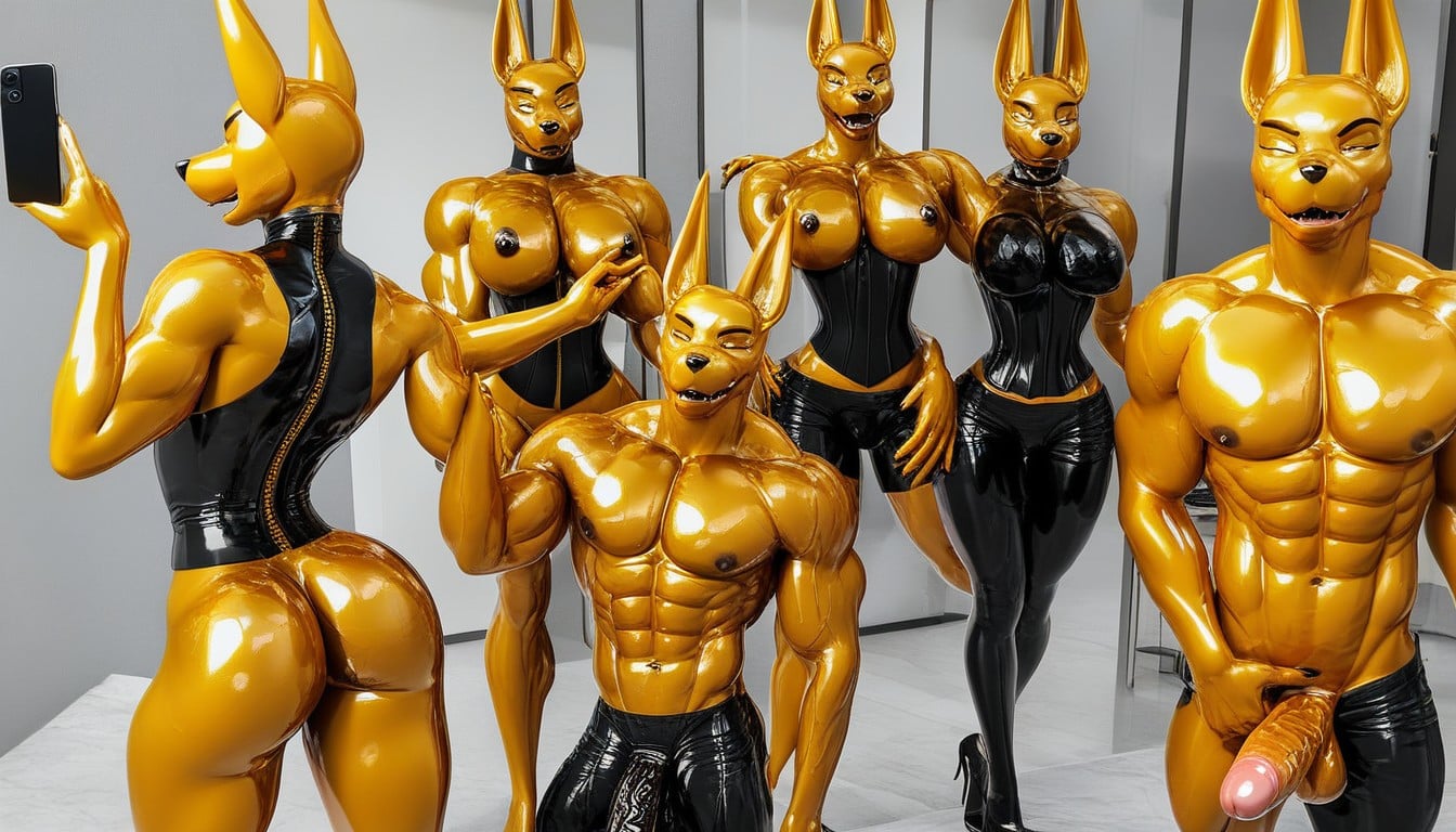 Oiled Skin, Muscular Legs, Anubis Furry AI Porn