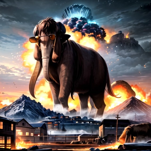 Wearing Black Sunglasses, Huge Explosions Everywherepanoramic View, Fire Everwhere Hentai AI Porn