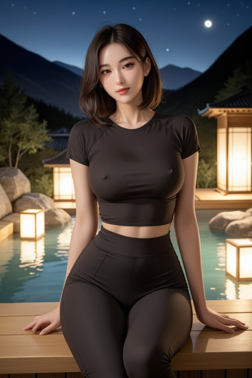 Form Fitting Clothes, Sentada, Korean Beautiful Woman Porno asiático IA