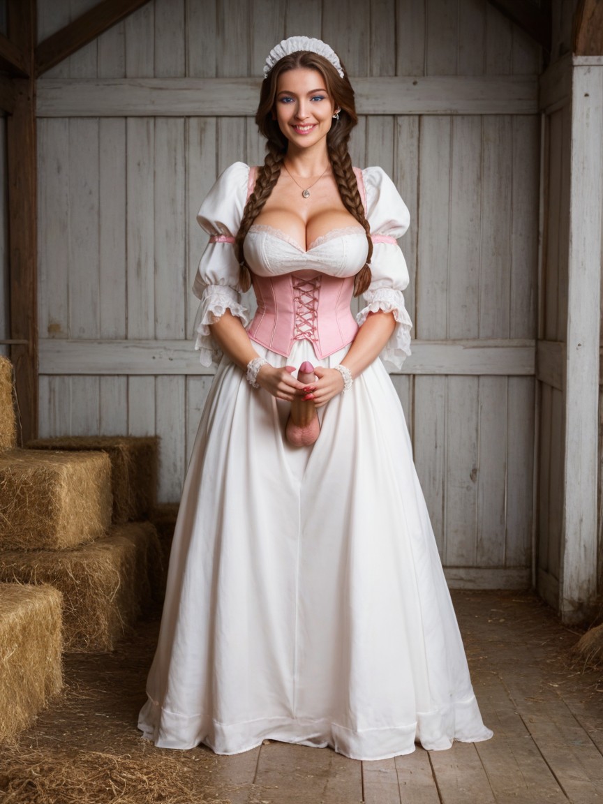 Pink Dirndl, Silver Ankle, Very Long Braids With Pink Ribbons Shemale AI Porn