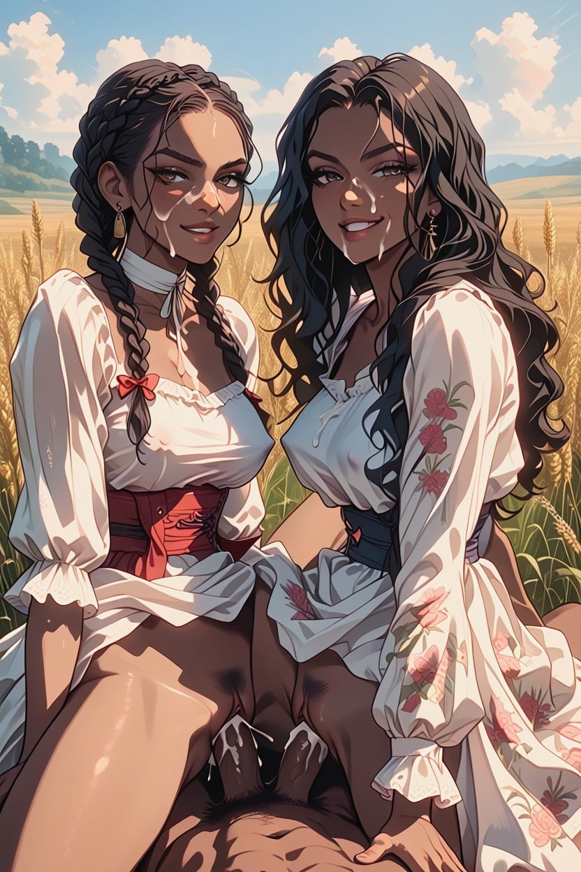 Breasts Exposed, Wheat Field, Medieval Slavic Women AI Porn