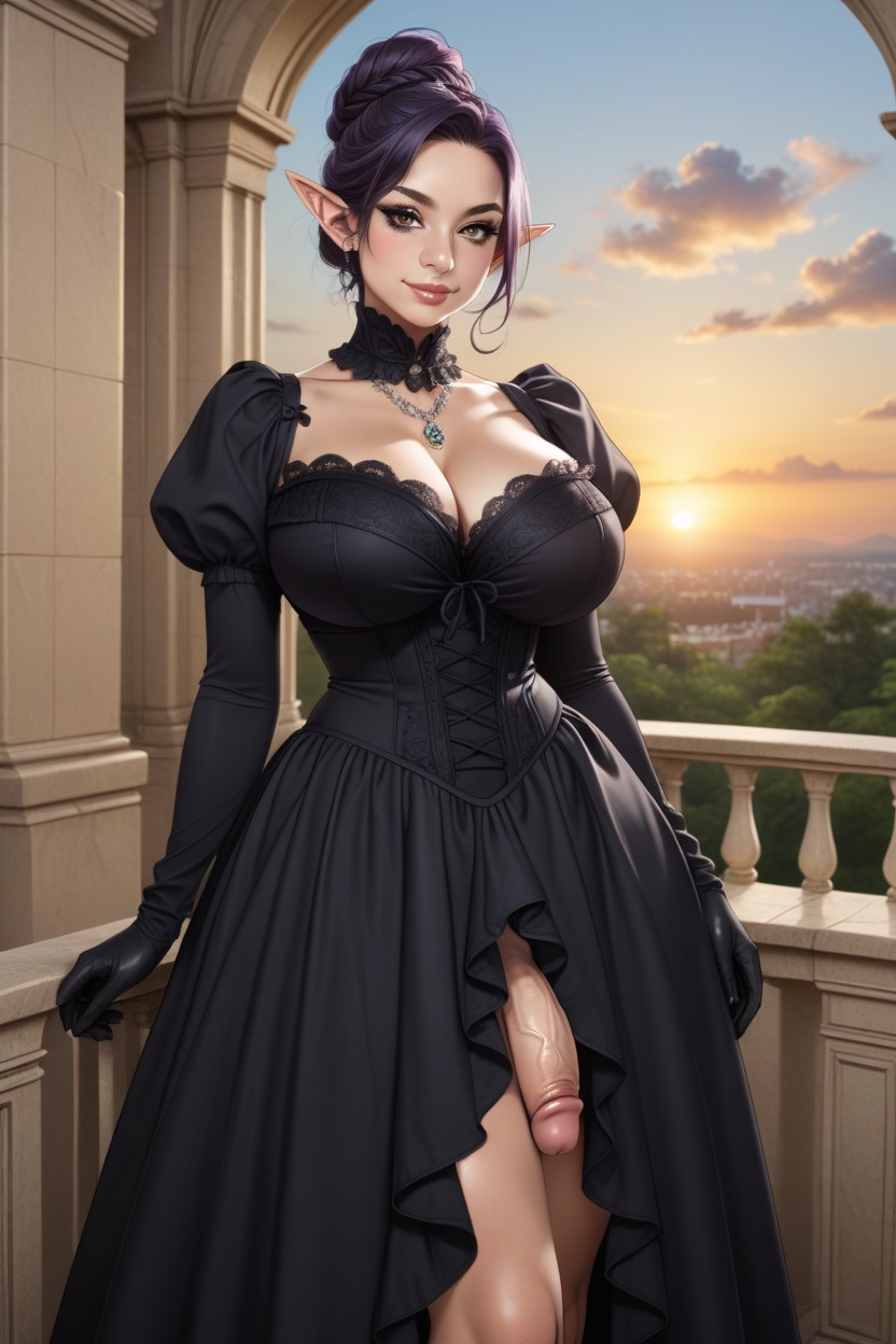 Front View, Black Necklace, Balcony Hentai AI Porn