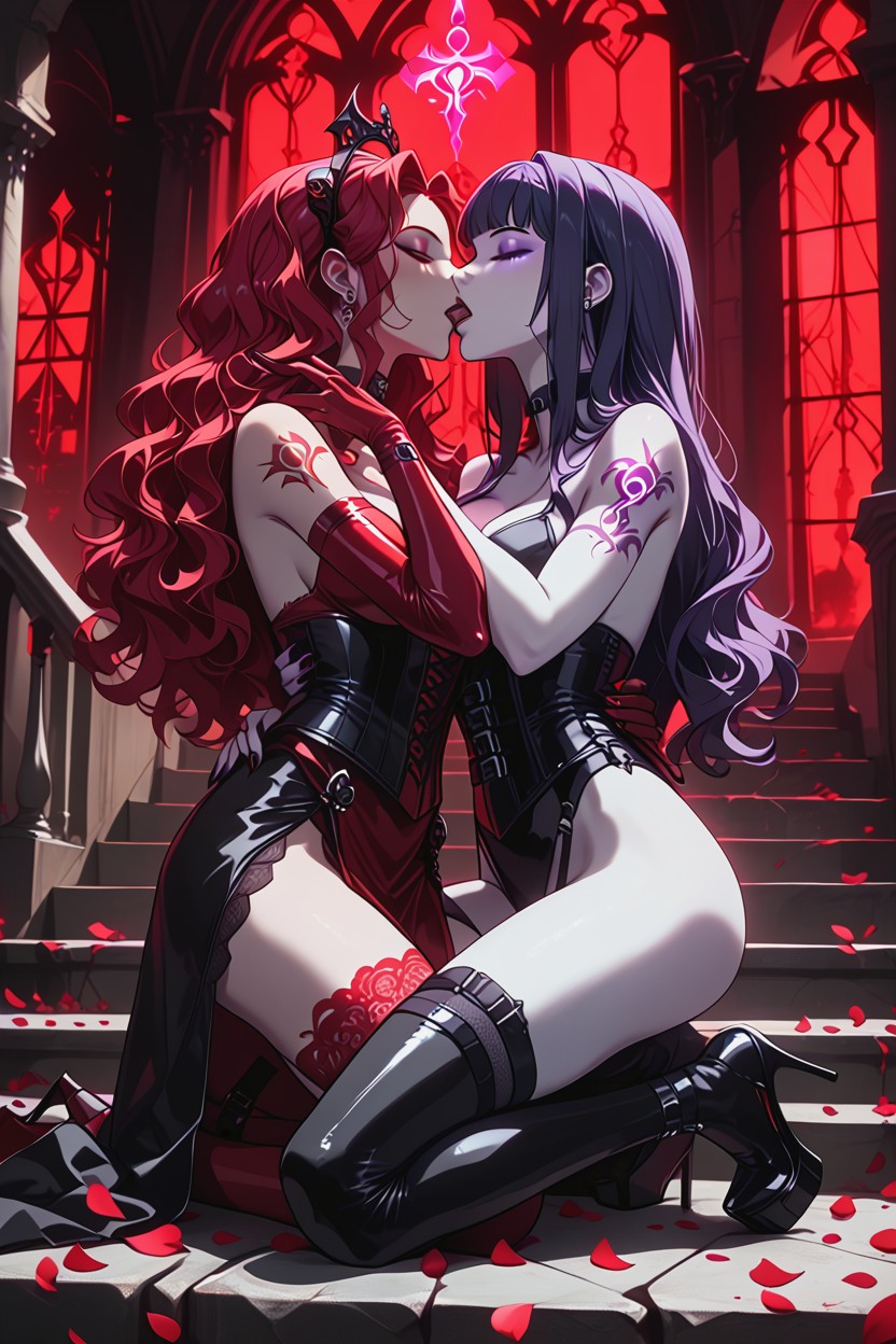 Gothic Ruined Temple, Lenore, Black Sheer Corset Hentai AI Porn