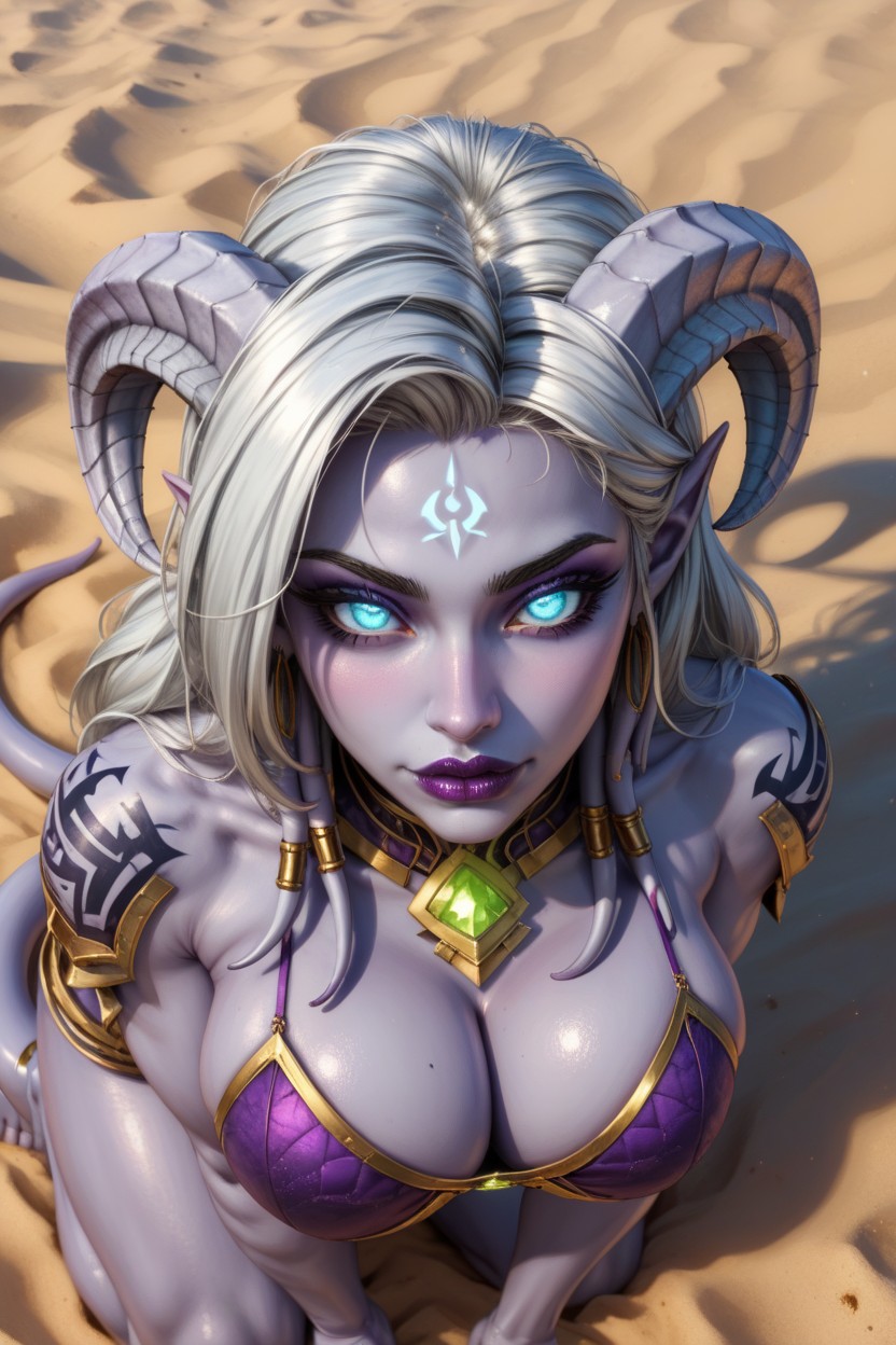 Large Breast, Draenei From Word Of Warcraft, Blue Eyes AI Porn