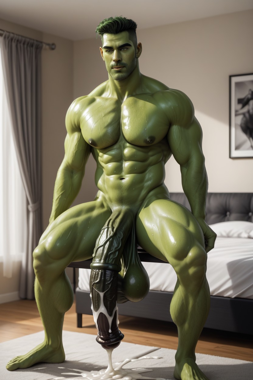 Peau Verte, Cheveux Verts, Hair Porno IA Gay