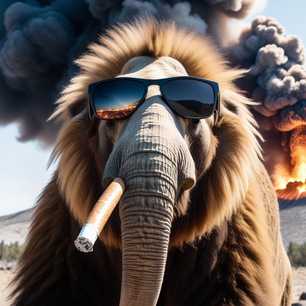 Fire, Mammoth Smoking A Cigarette, No People AI Porn