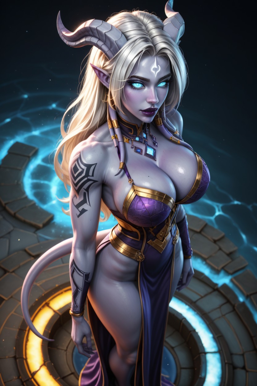 Purple Skin, Draenai Tail, Detailed Eyes AI Porn