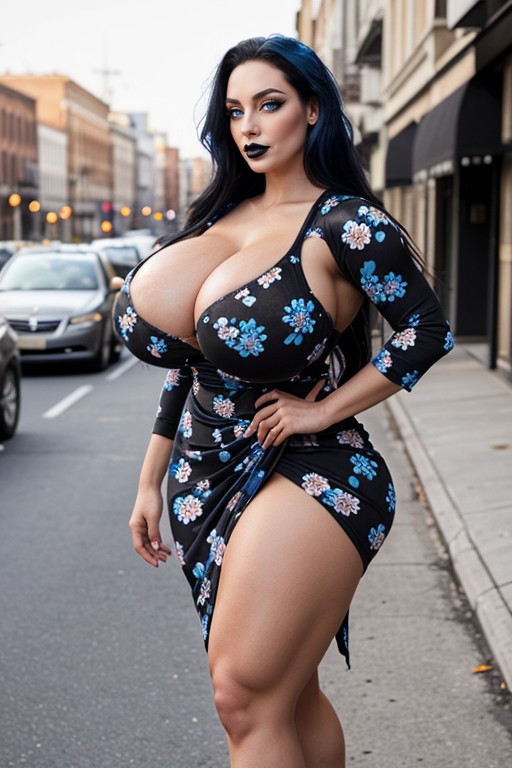 Muscular Bulging Thighs, Blue Hair, Curvy Bimbo AI Porn