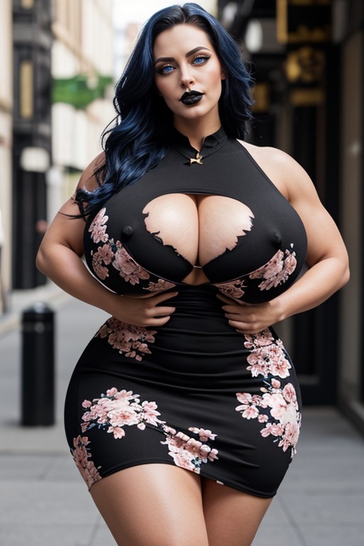 Curvy Bimbo, Standing, Extremely Long Hair AI Porn