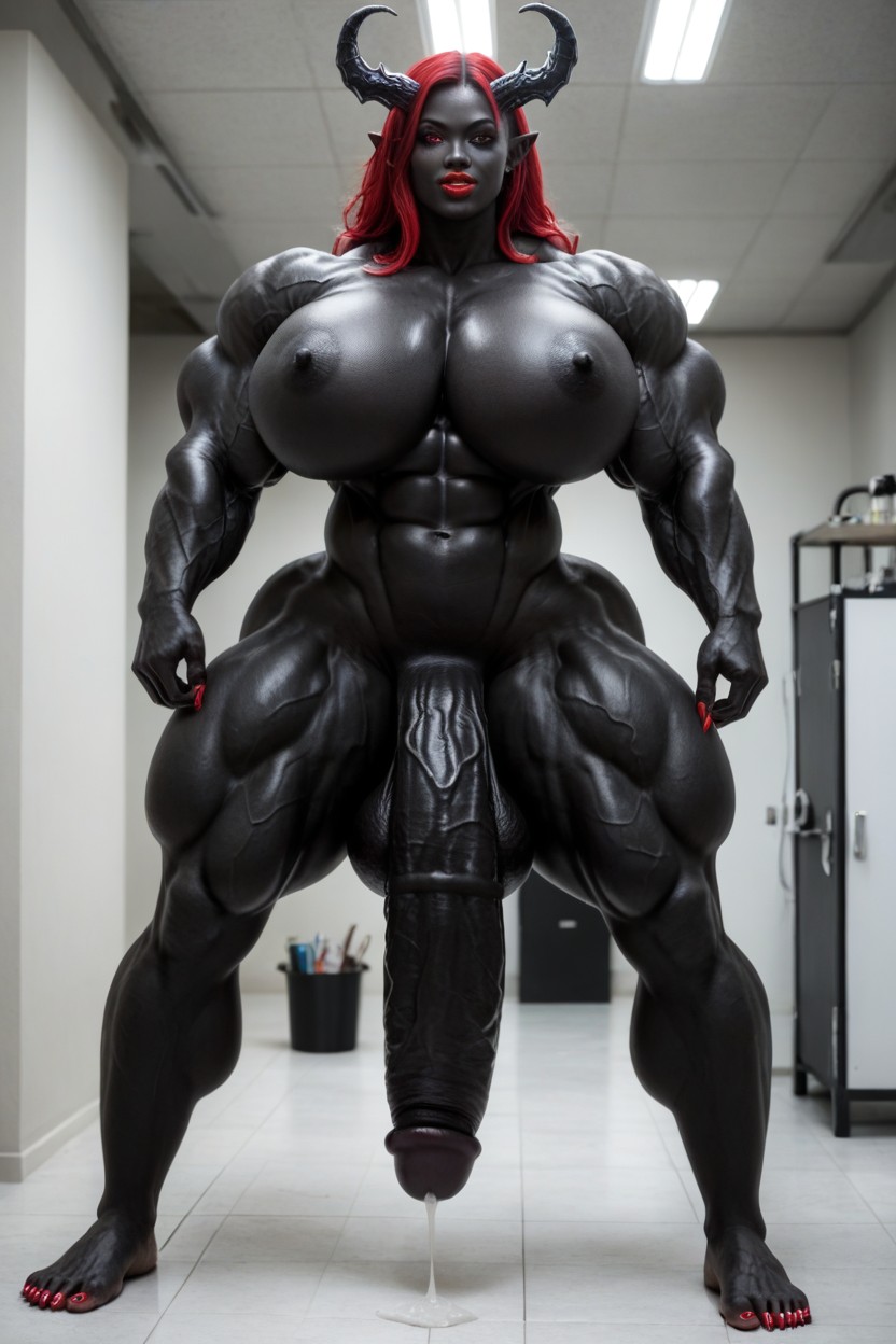 Black Barefoot, Short Length, Muscular Thighs Shemale AI Porn