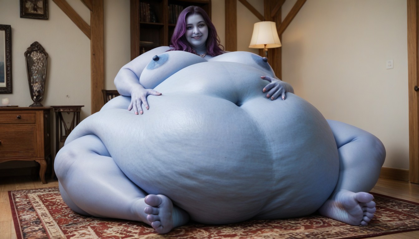 Belly Focus, Huge Navel, Blue Skin Shemale AI Porn