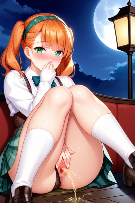 Wet Pussy, White Long Socks, Orange Buttplug Hentai AI Porn