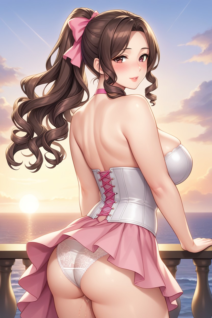 Exposed Thighs, Pink Choker, Curly Hentai AI Porn