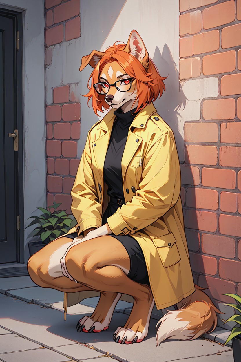 Small Breasts, No Pants, Orange Back Fur Furry AI Porn