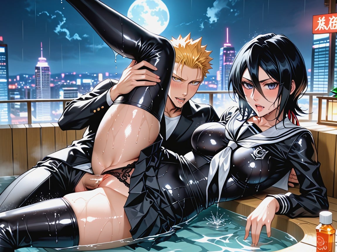 Horny, Wet Clothes, Futuristic Penthouse Skyscraper Hentai AI Porn