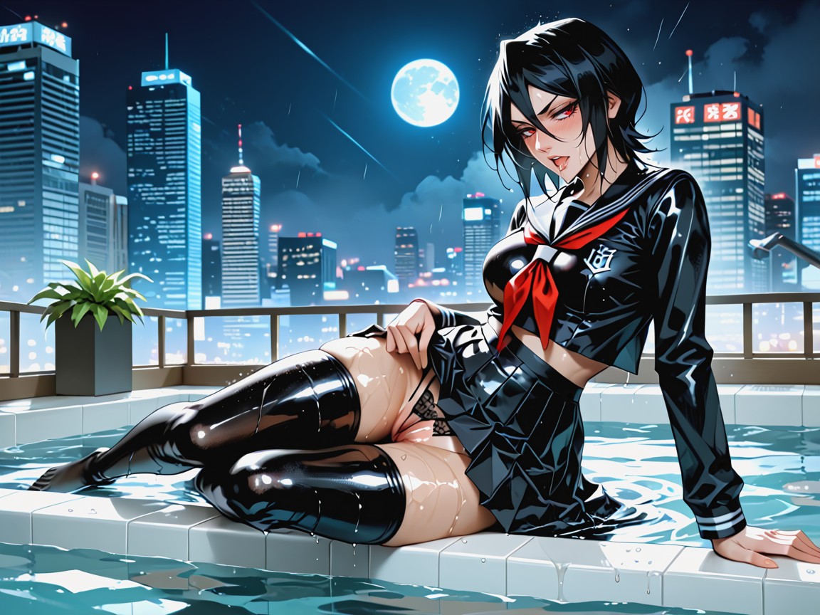 Fully Clothed, Blushing, Futuristic Penthouse Skyscraper Hentai AI Porn