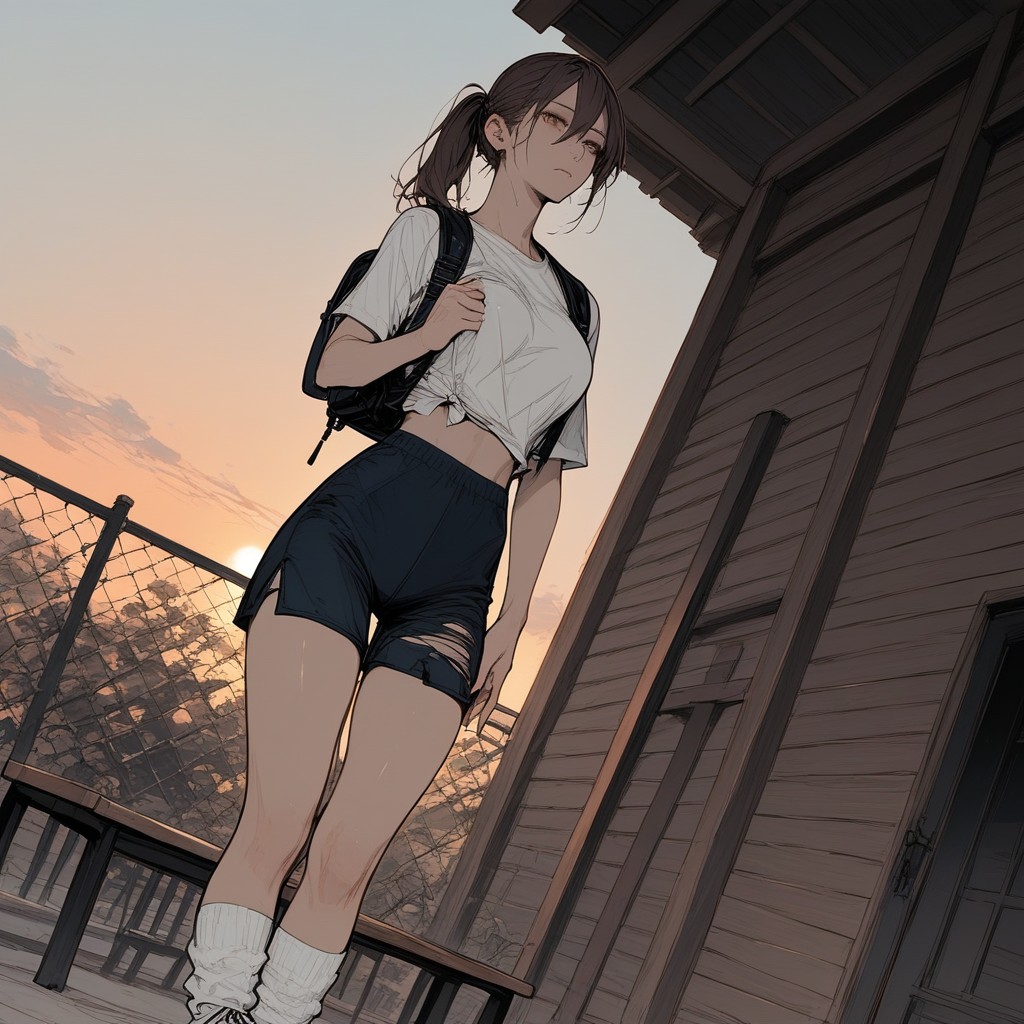 Skinny, Ripped Clothes , On The Roof Hentai AI Porn