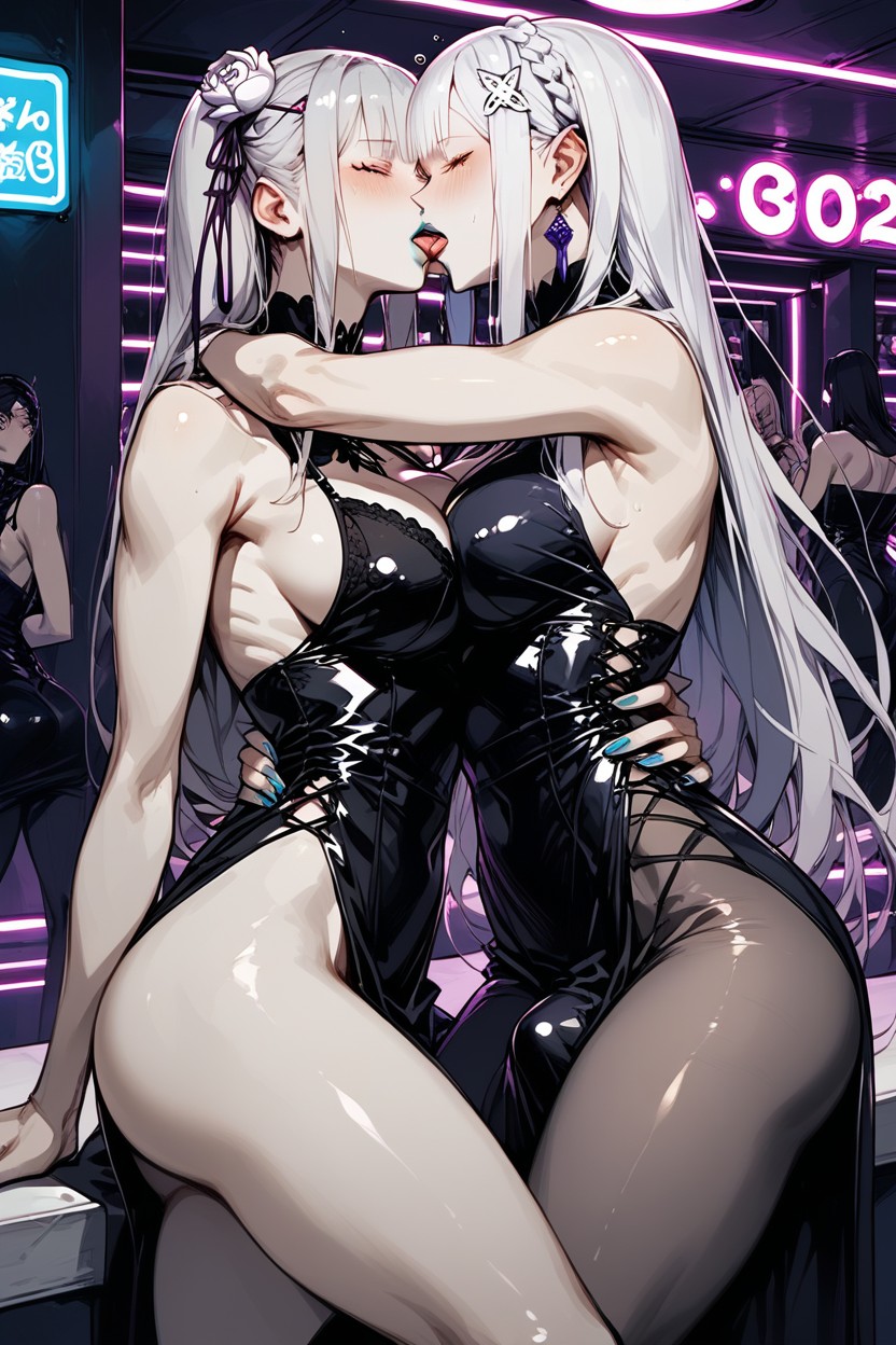 25+, Neon Lights, Laying On A Club Booth Hentai AI Porn