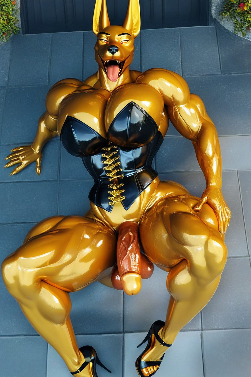 Oiled Skin, Spreading Ass, Corset Furry AI Porn