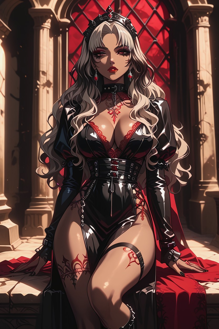 Black Nails, Brown Skin, Black Rose Headpiece With Silver Chains Hentai AI Porn
