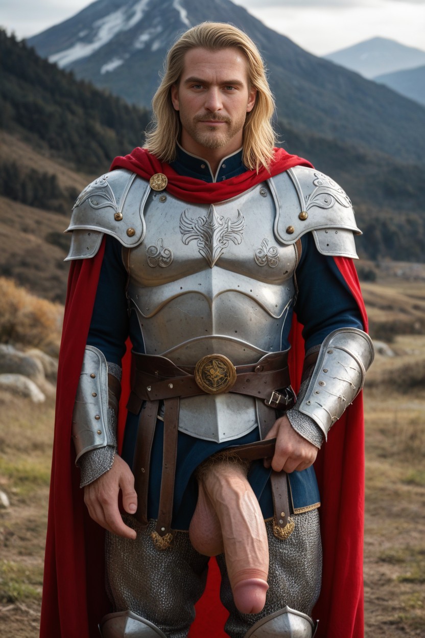Hairy Groin, Golden Armor, Huge Cock 게이 AI 포르노