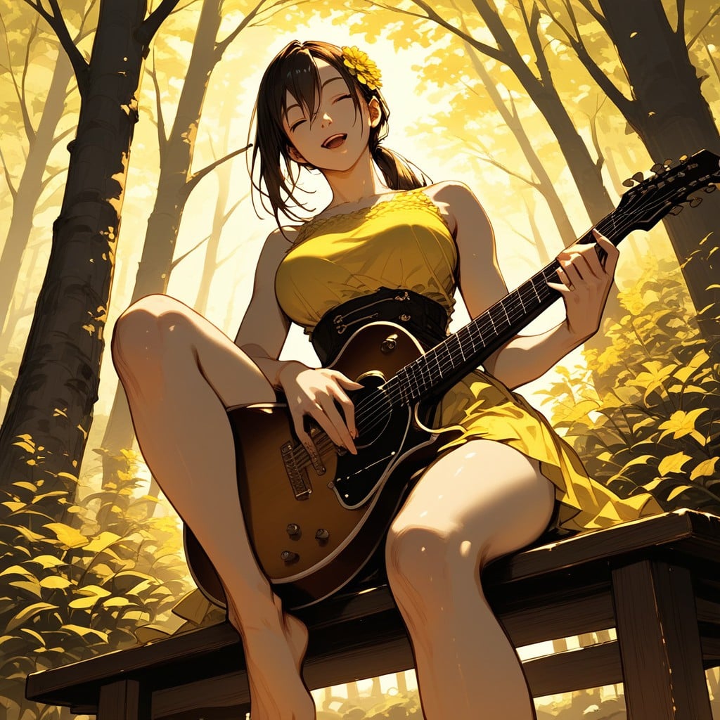 Woman, Brunette, Play Acoustic Guitar Hentai AI Porn