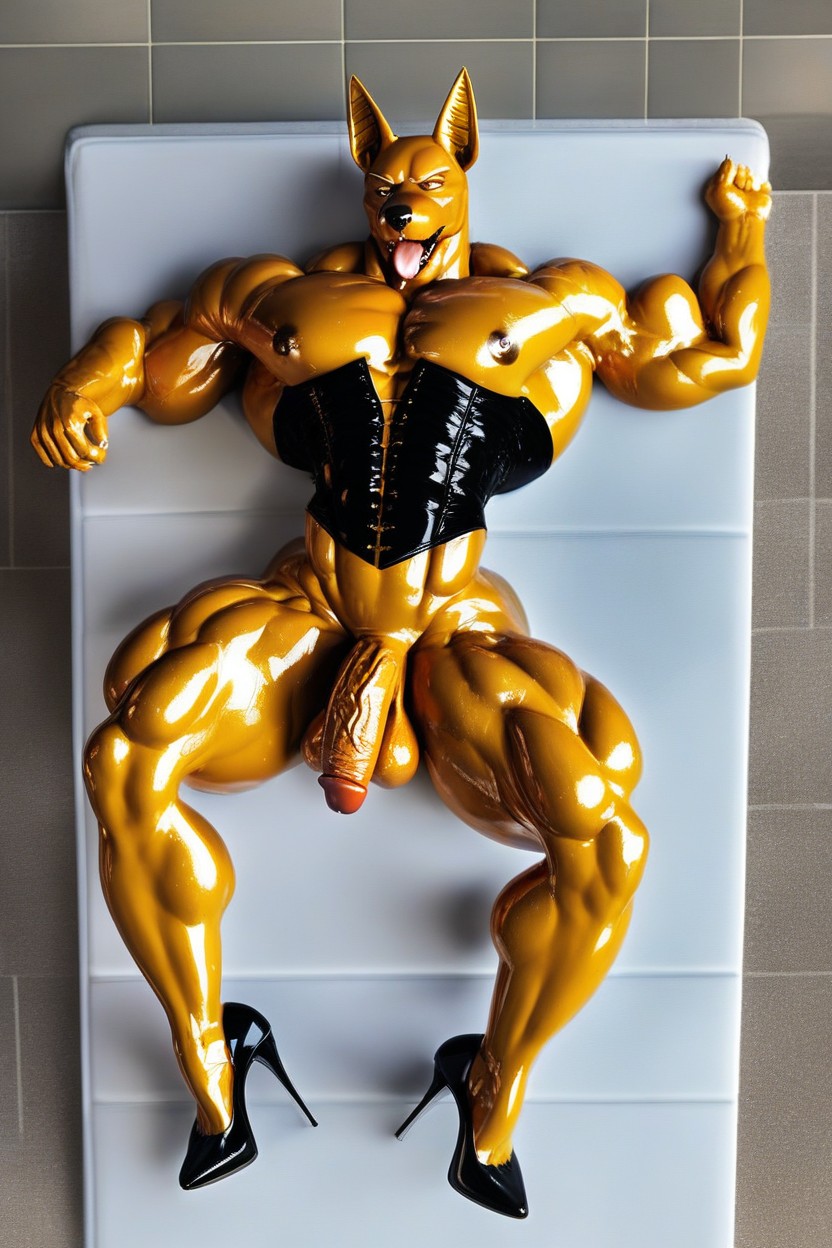 Oiled Skin, Veins Showing, Gold Regalia Pornografia peluda com IA
