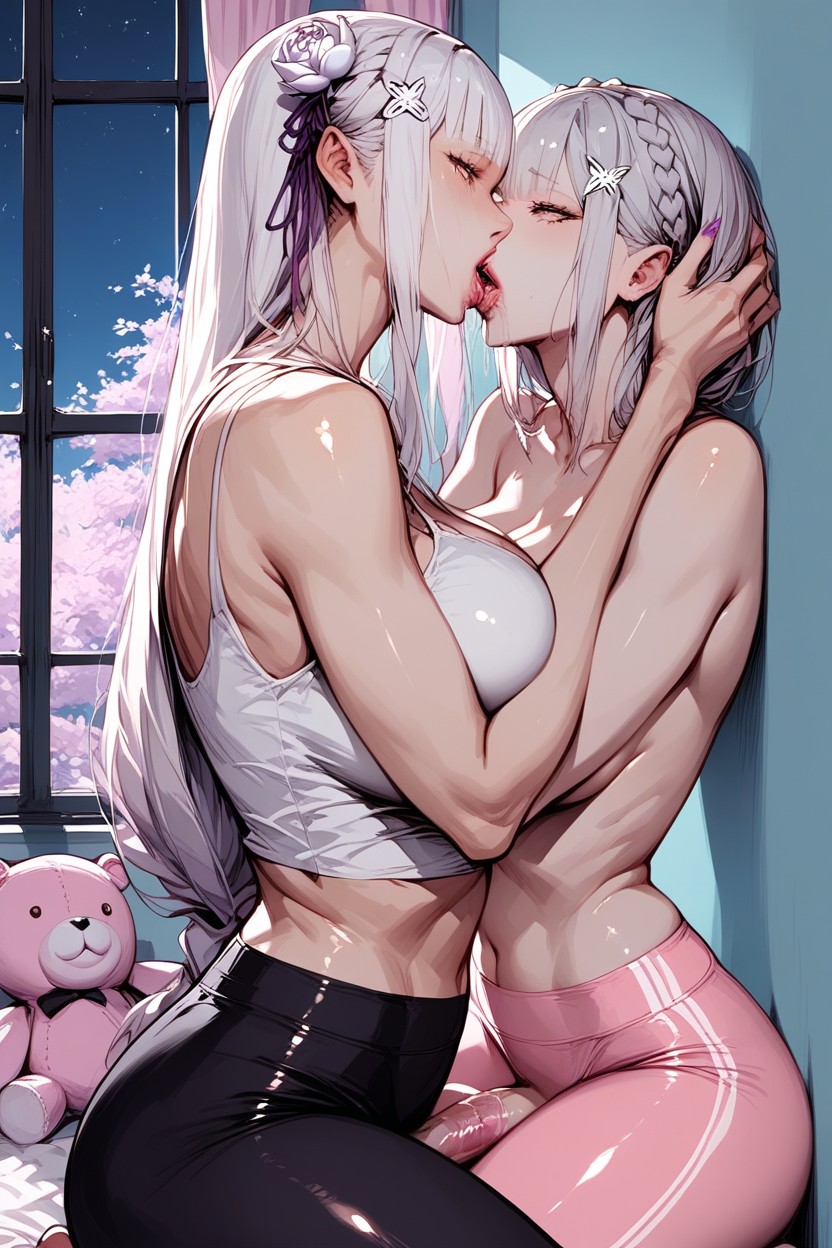 Taller Female, Hugging Head, Bedroom Hentai AI Porn