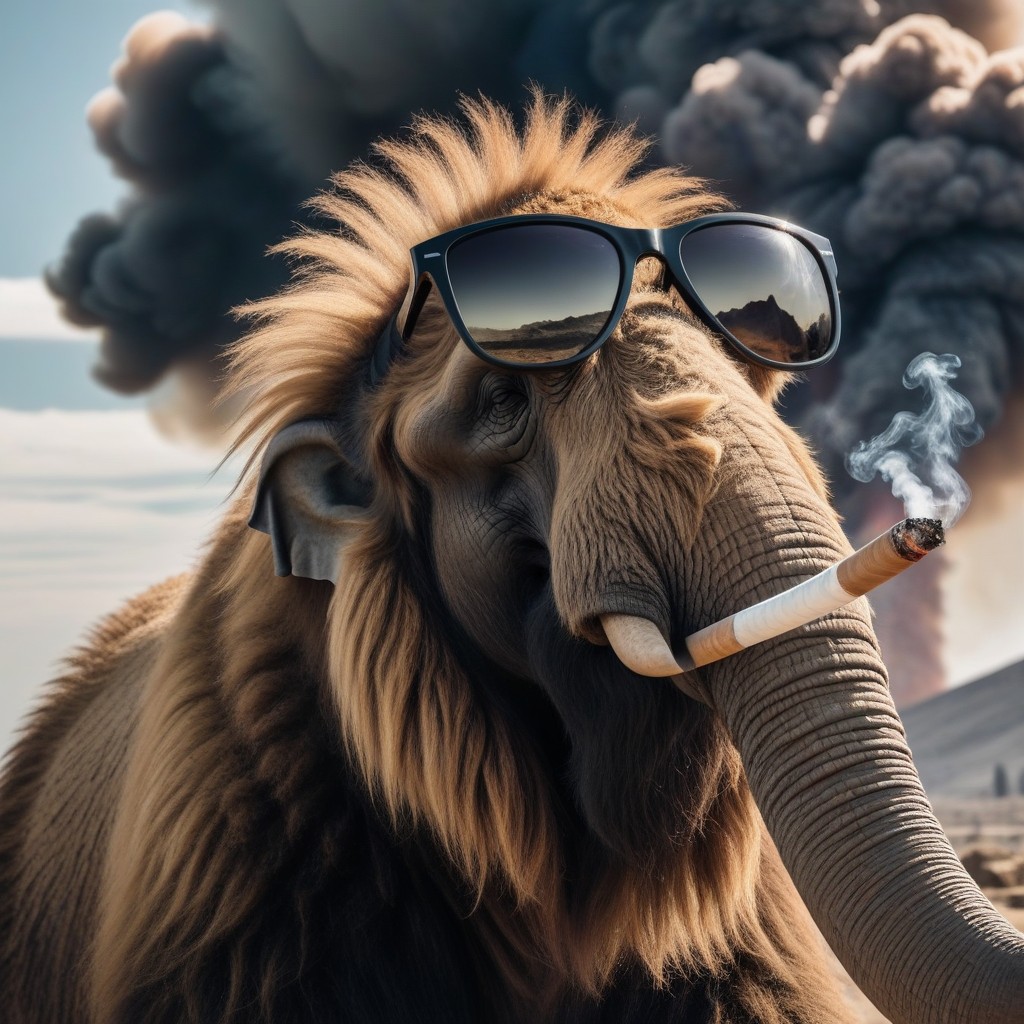Close Up On Mammoth Face, City Ruins, Explosions All Around AI Porn