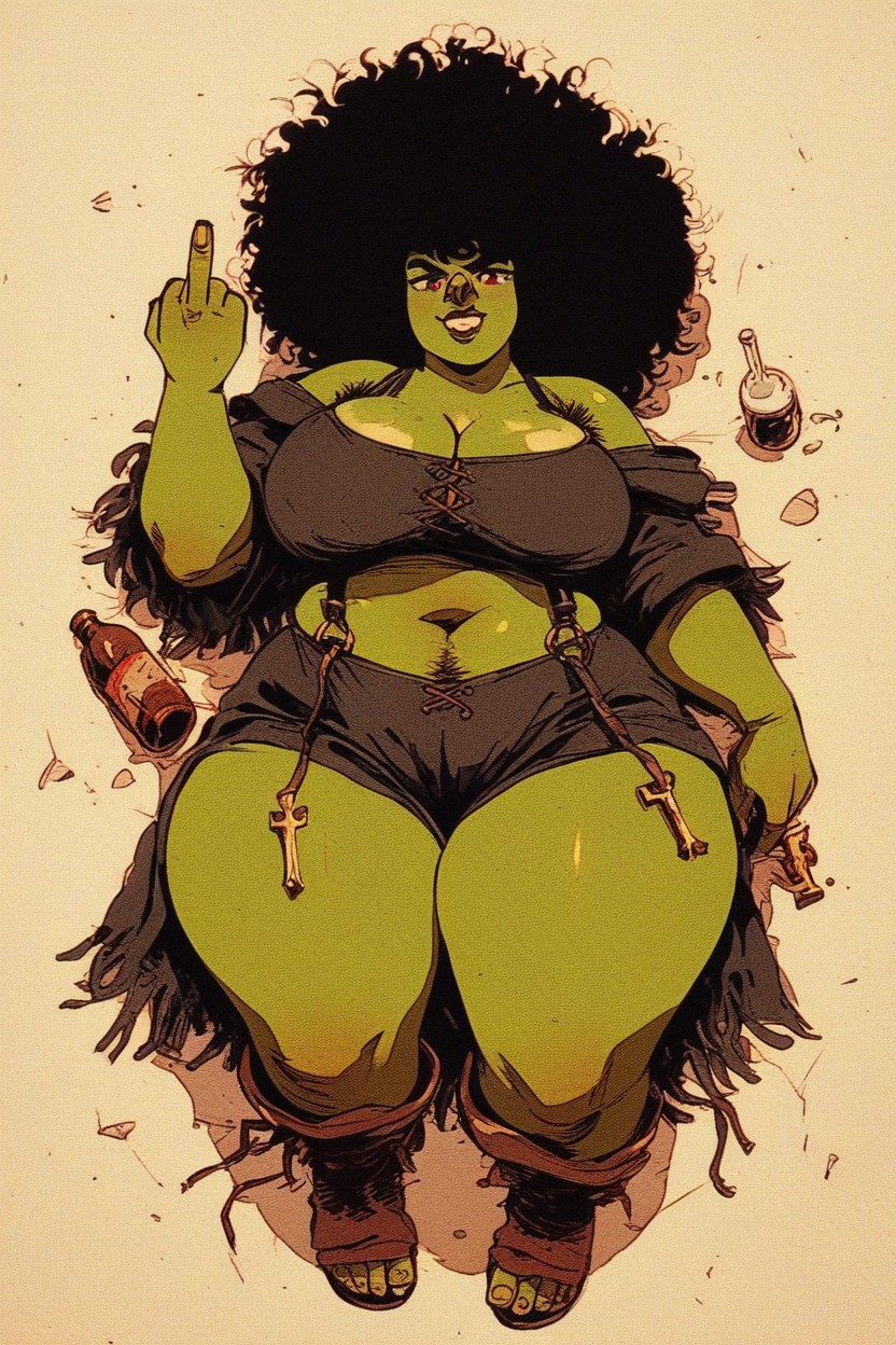Afro, 18+, Middle Finger Raised At View BBW AI Porn